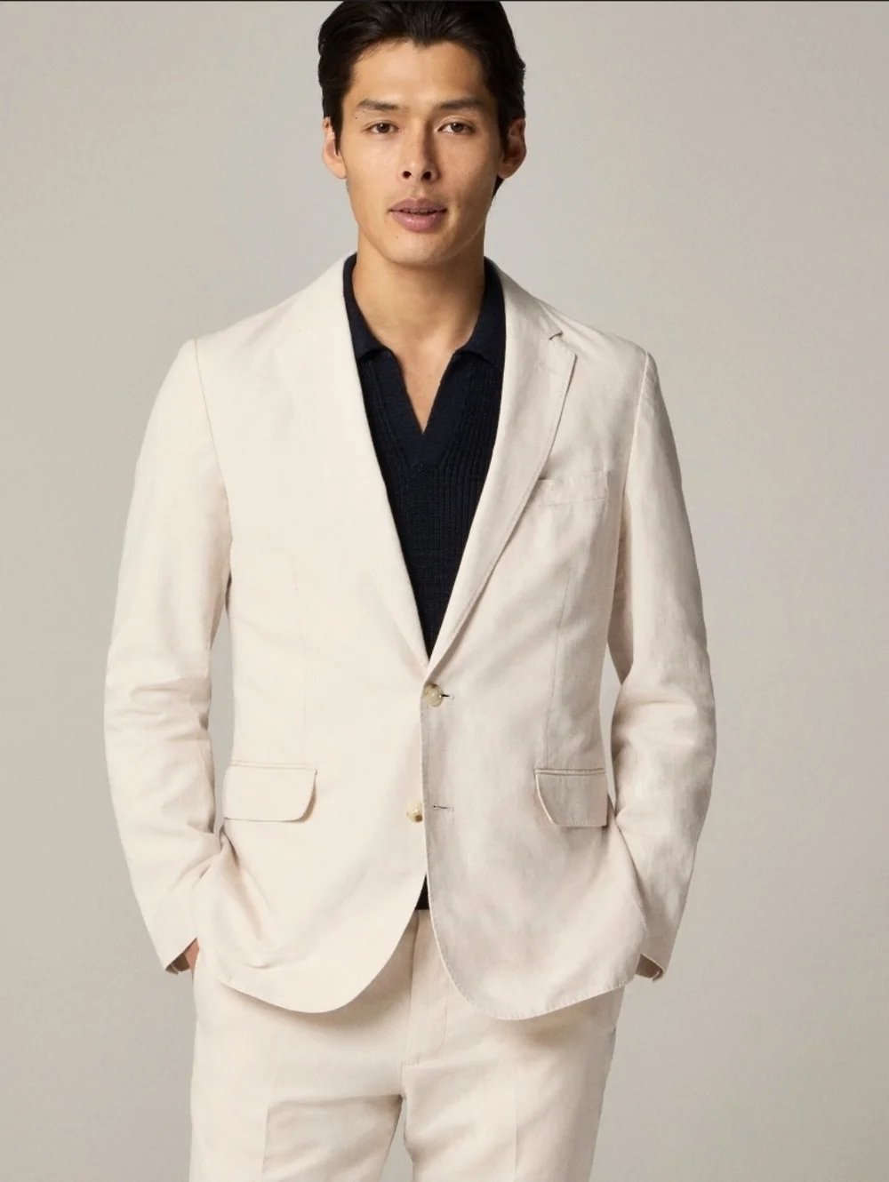 J.Crew Cream Irish Cotton-Linen Blend Ludlow Unstructured Suit Jacket  Size 42R
